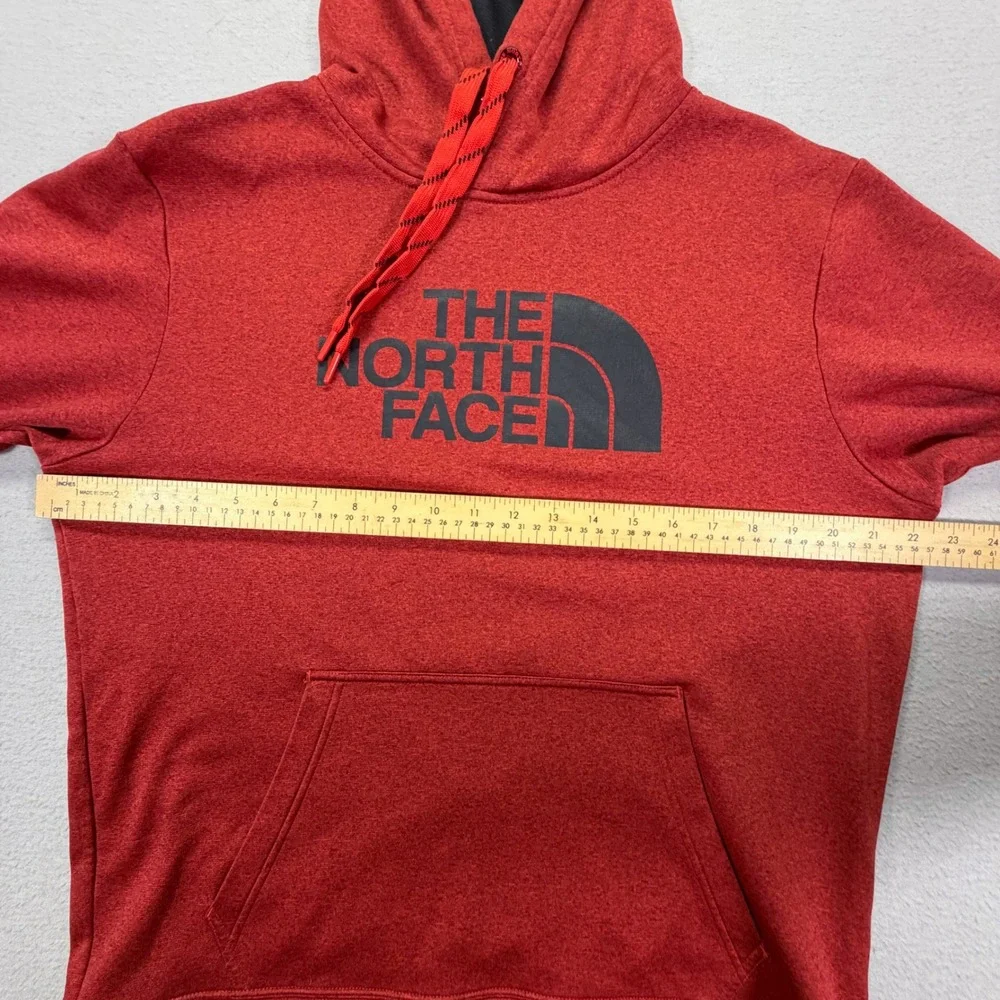 The North Face Hoodie Mens Large Good Red Heathered Logo Pullover Fleece